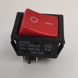 Intrerupator 4 poli 250V 30A 1 buton rosu ON-OFF cu retinere 21.7x28 mm KCD4