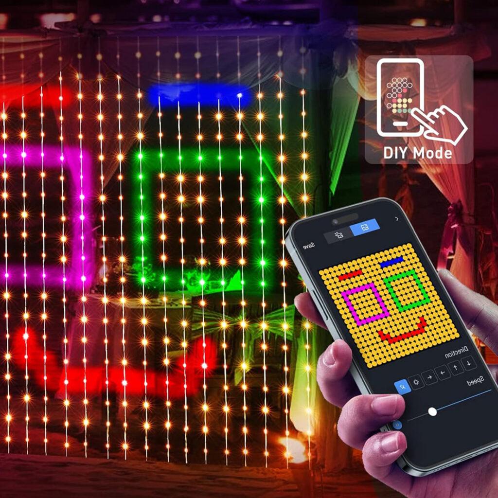 Perdea luminoasa inteligenta bluetooth 50 wi fi 400 led rgbic 16 milioane de culori 2x2m ip44