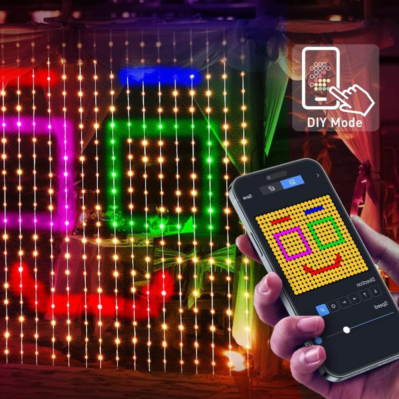 Perdea luminoasa inteligenta bluetooth 50 wi fi 400 led rgbic 16 milioane de culori 2x2m ip44