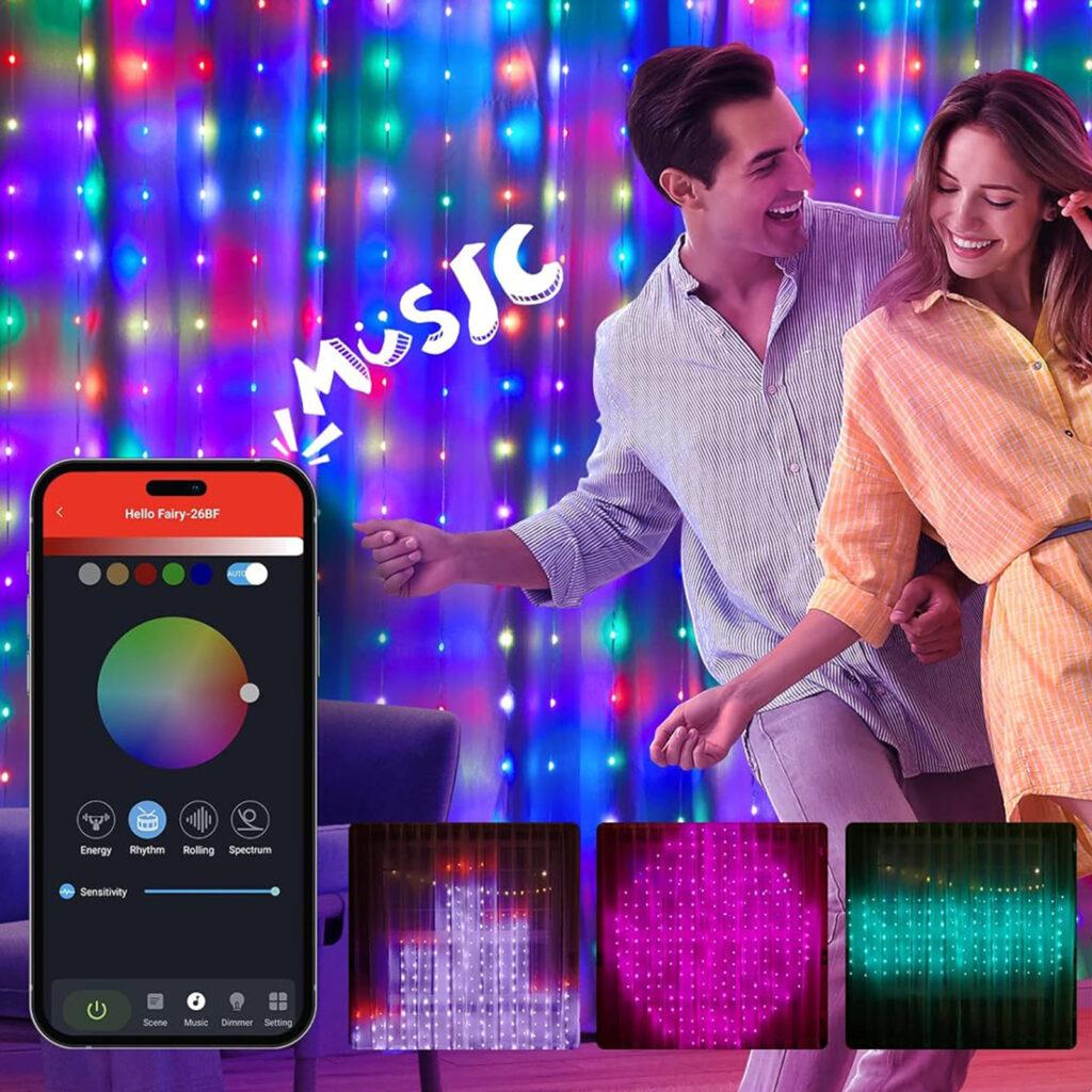 Perdea luminoasa inteligenta bluetooth 50 wi fi 400 led rgbic 16 milioane de culori 2x2m ip44