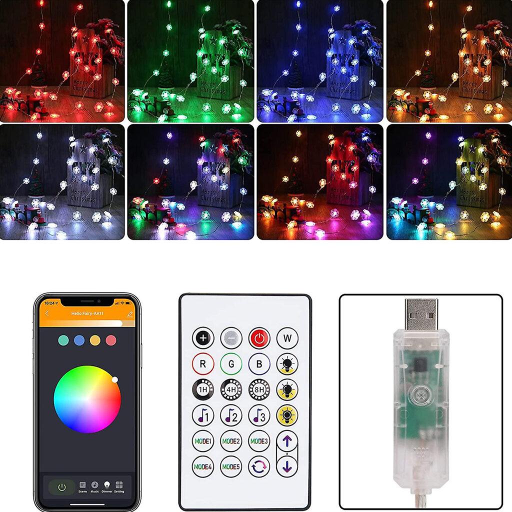 Sir de lumina inteligenta fulg de zapada usb 20 led micro rgbic 16 milioane de culori 2m ip55 wi fi bluetooth 50