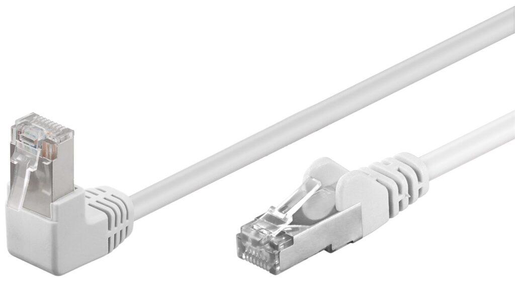 Cablu patch CAT5e FTP RJ45 90 in unghi - RJ45 drept 0.25m 100MHz alb Goobay 94176