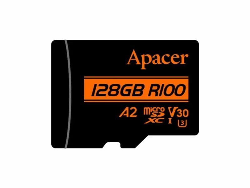 Card microsdxc uhs i u3 v30 a2 apacer 128gb r100 cu adaptor sd ap128gmcsx10u8 r