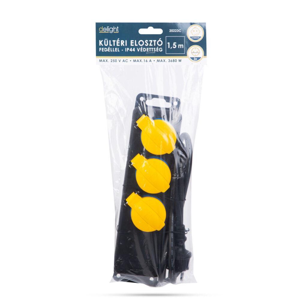Prelungitor Pentru Exterior Cu Capac 15m 3 Prize 3x15mm2 Ip44 Negru Delight 20223c