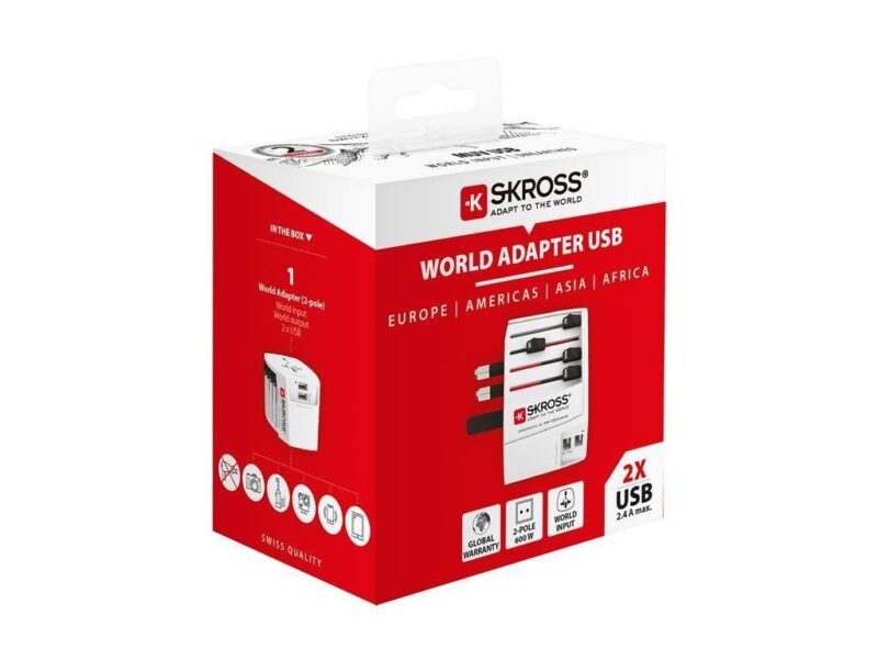 Adaptor Priza Universal Skross 1302960 2x Usb 150 Tari Eu Sua Japonia Australia China Uk