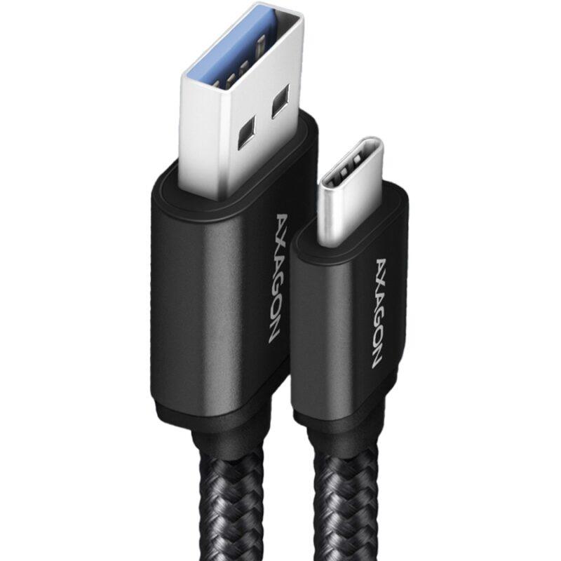 Cablu USB type C - USB-A 2m USB 3.2 Gen1 3A impletit negru Axagon BUCM3-AM20AB