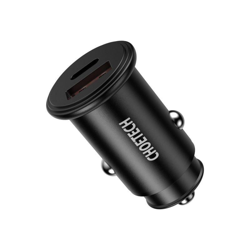 Incarcator Auto Choetech Tc0006 V2 1x Usb Type C 1x Usb A 30w Qc 30 Power Delivery Negru
