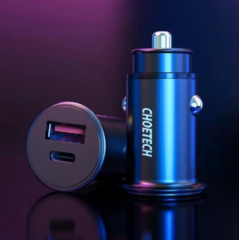 Incarcator Auto Choetech Tc0006 V2 1x Usb Type C 1x Usb A 30w Qc 30 Power Delivery Negru