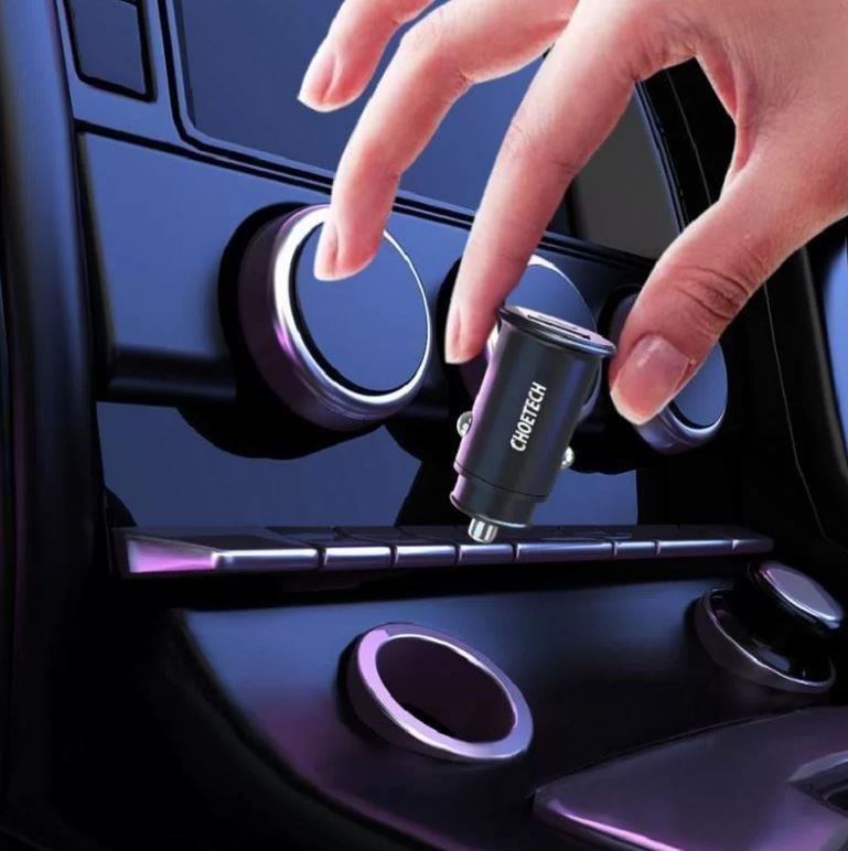 Incarcator Auto Choetech Tc0006 V2 1x Usb Type C 1x Usb A 30w Qc 30 Power Delivery Negru
