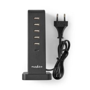 Incarcator multiport de familie Nedis 5x USB 2.1A (max) 45W + 1x USB type C 30W PD negru