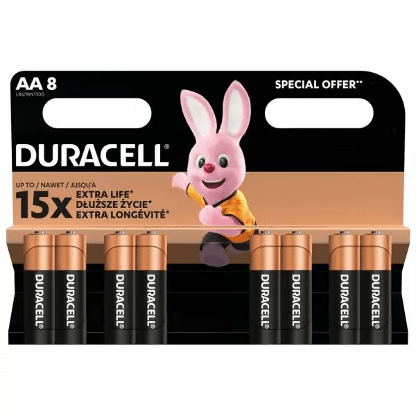 Set 8 Baterii Alcaline Duracell Basic R6 Aa 8buc Blister