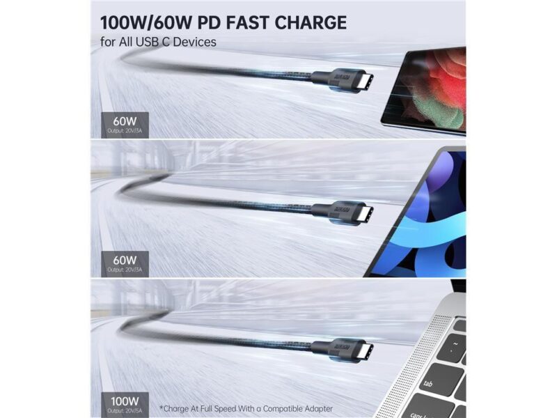 Set Cabluri Usb Type C Usb Type C 100w 3buc 12m 2x 2m Negru Choetech Mix00108 Choetech