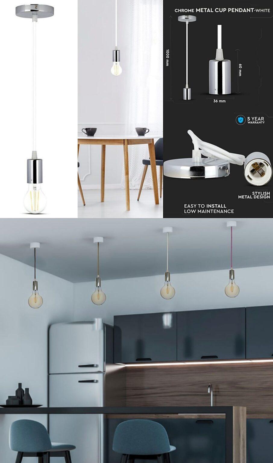 Corp De Iluminat Tip Pendul Tavan Soclu E27 Crom:alb Sku 3755 V Tac