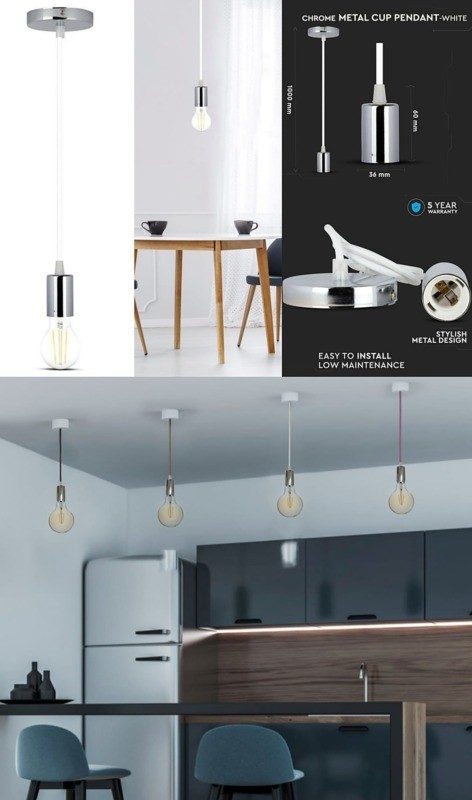 Corp De Iluminat Tip Pendul Tavan Soclu E27 Crom:alb Sku 3755 V Tac