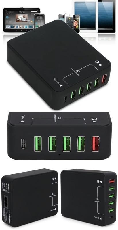 Incarcator retea max. 8A 5x USB USB QC3.0 +USB TYPE C si power 12 Incarcator Retea Max. 8a 5x Usb Usb Qc3.0 +usb Type C Si Power