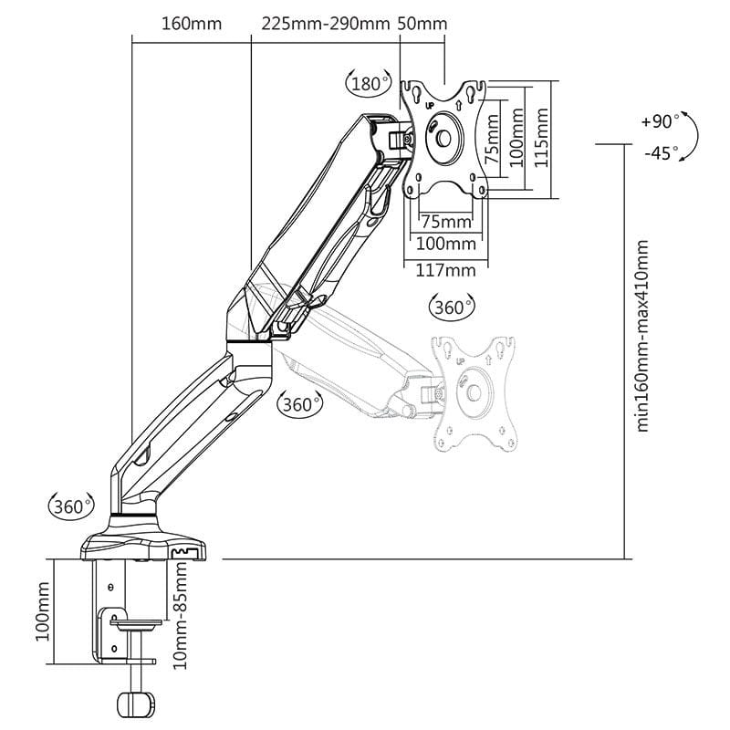 Suport Monitor 13 27 Inch Vesa 75×75 100×100 Cabletech Uch0208 1