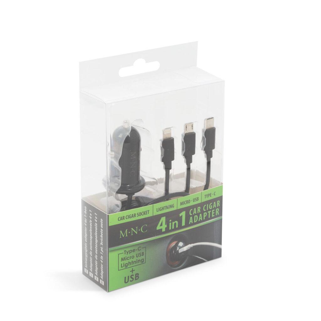 Adaptor 3in1 Pentru Bricheta Auto 12 24v Usb Cablu Lightning Micro Usb Sau Usb Type C 31a Negru Mnc 54920bk