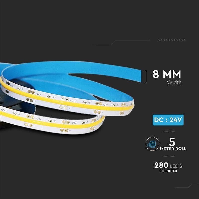 Banda Led Cob 24v 10w M 4000k Ip20 5m V Tac Sku 212653