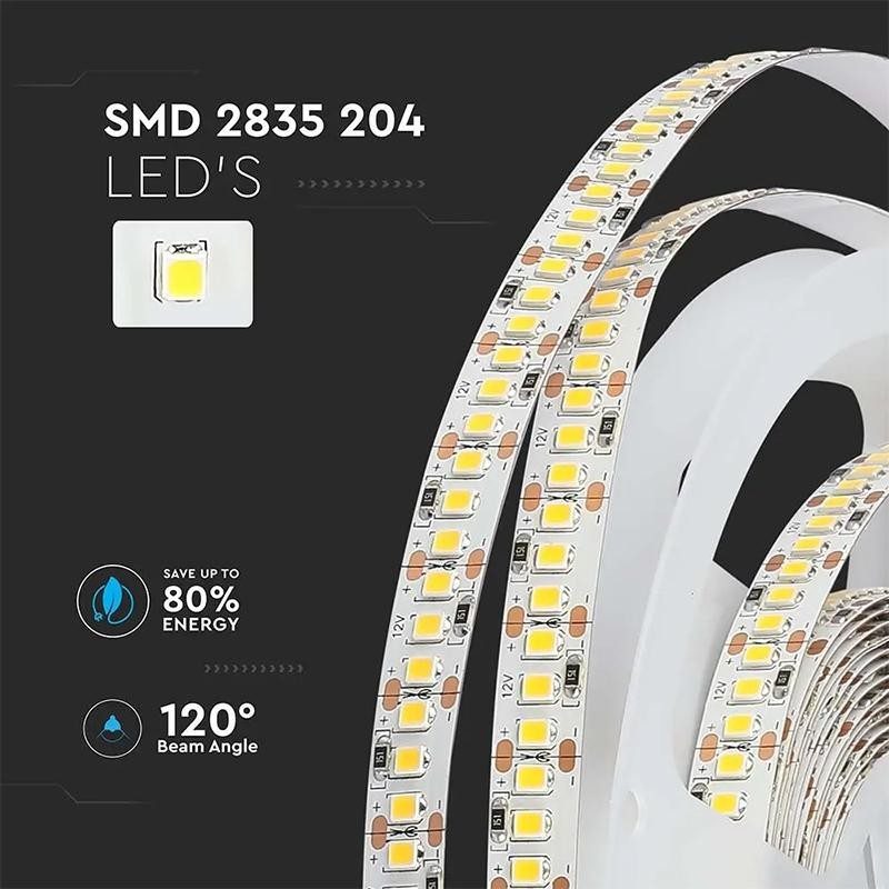 Banda Led Smd2835 12v 17w M 204led M 800lm M 4000k Ip20 5m V Tac Sku 212462