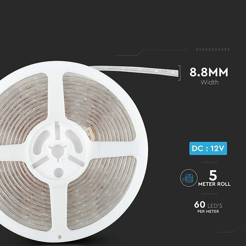 Banda Led Smd3528 12v 32w M 60led M 420lm M Albastru Ip65 5m V Tac Sku 212035