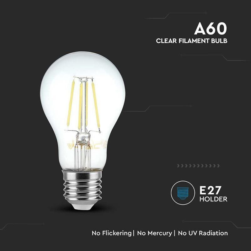 Bec A60 E27 Filament Led 12w 1521lm 6500k Alb Rece V Tac Sku 217460