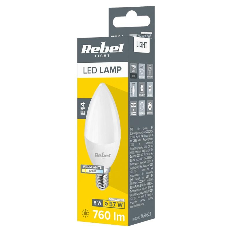 Bec Led E14 8w 760lm 3000k 230v Rebel Zar0523