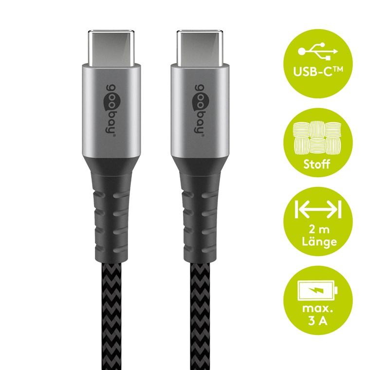 Cablu Usb Type C Usb Type C 2m Max 20v 3a 60w Gri Argintiu Textil Goobay 49303