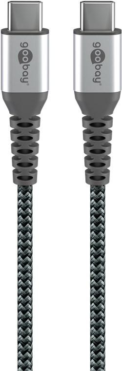 Cablu USB type C - USB type C 2m max. 20V 3A 60W gri/argintiu textil Goobay 49303