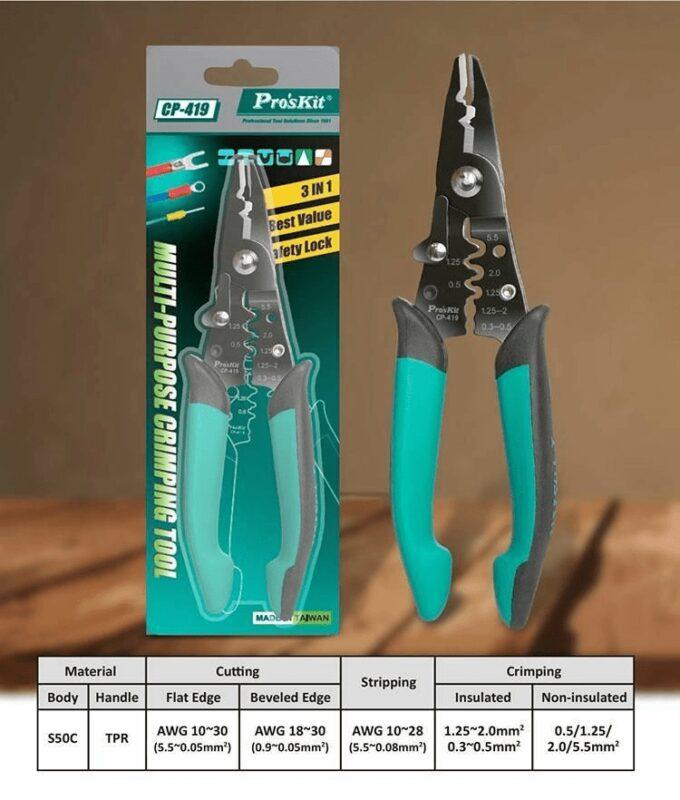 Cleste sertizat / dezizolat multifunctional 3in1 Pro`sKit CP-419 5 Cleste Sertizat Dezizolat Multifunctional 3in1 Proskit Cp 419