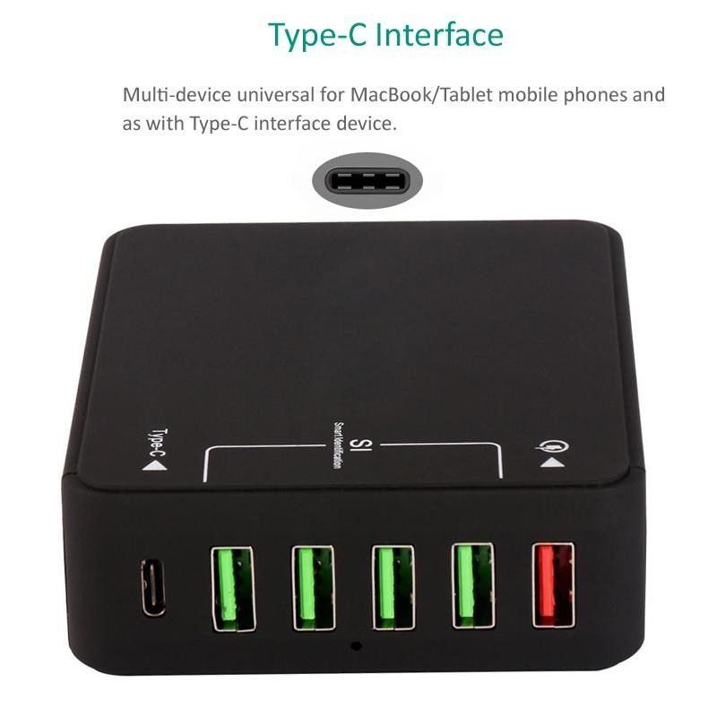Incarcator retea max. 8A 5x USB USB QC3.0 +USB TYPE C si power 1 Incarcator Retea Max 8a 5x Usb Usb Qc30 Usb Type C Si Power