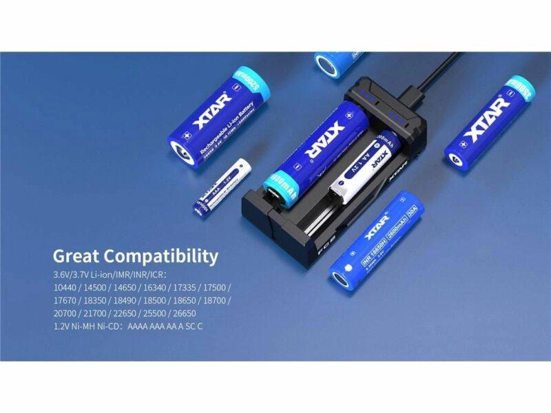 Incarcator Universal Xtar Fc2 Type C Kt Ni Mh Li Ion Ultra Compact 18650 18700 20700 21700 22650 25500 26650 Si Aaaa Aaa Aa Sc C