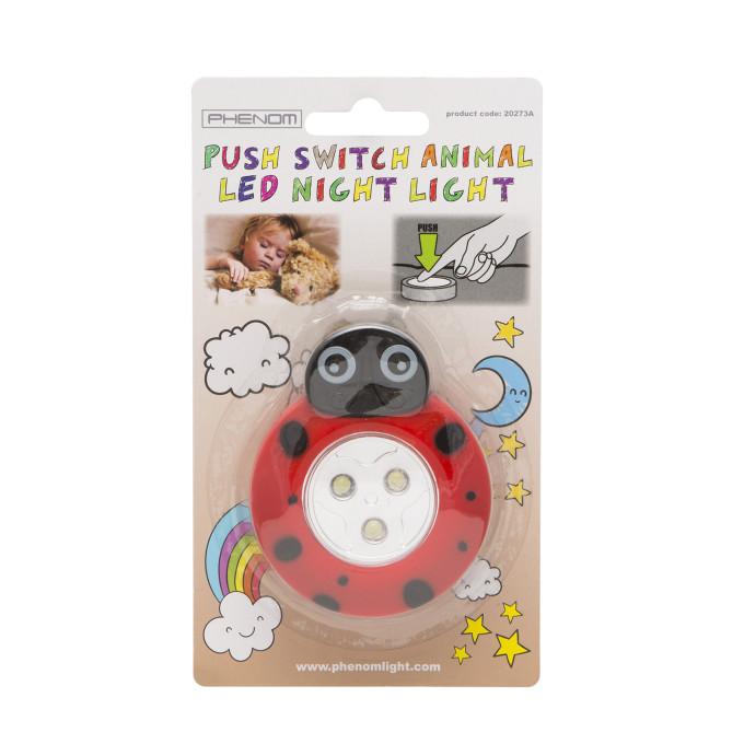 Lampa Cu Led De Veghe Decorativa Buburuza Cu Buton 20273a Phenon