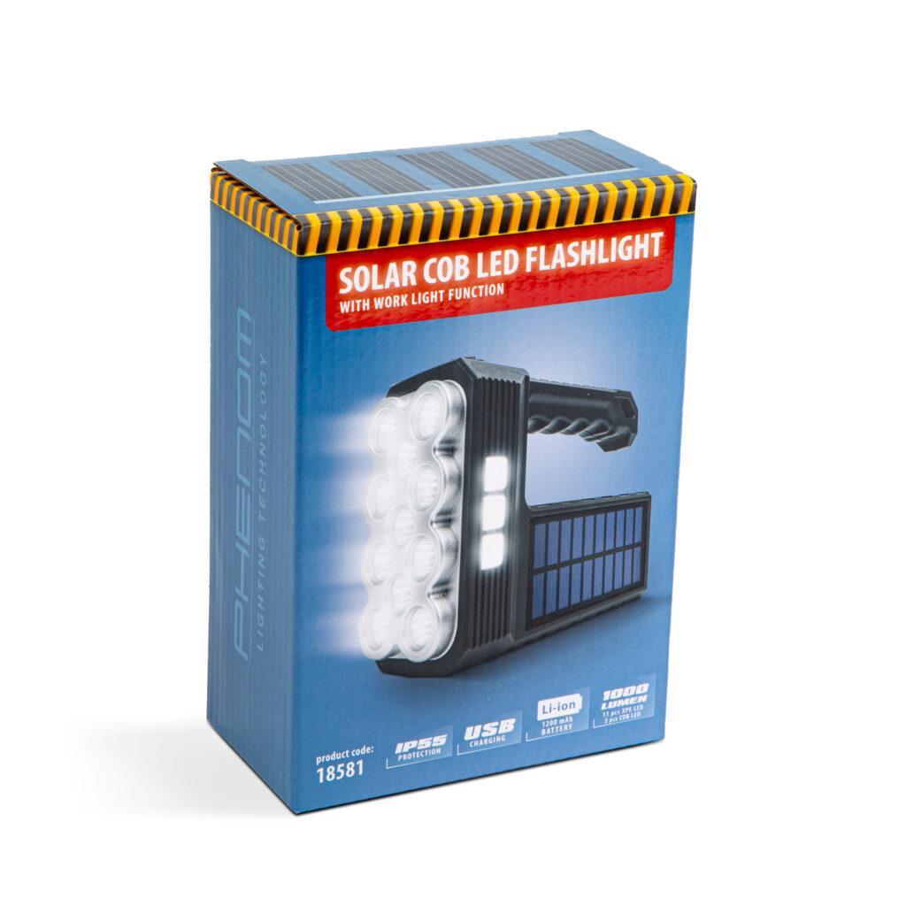 Lanterna Solara Led Cob Cu Functie De Lumina De Lucru Acumulator Li Ion 1200mah Micro Usb 1000lm Ip55 Phenom 18581