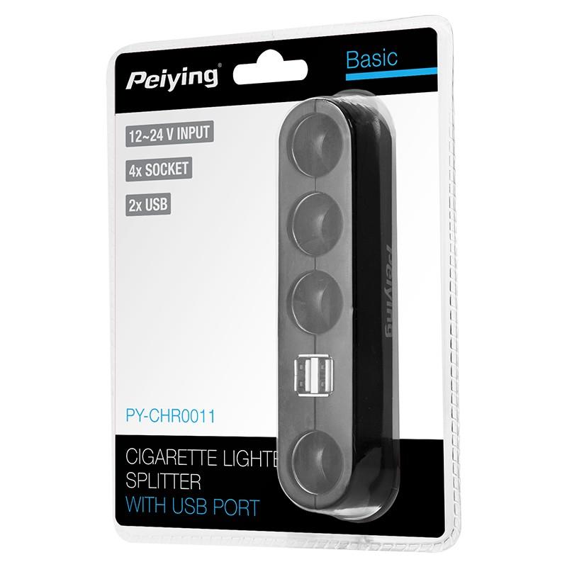 Splitter 12v 24v Bricheta Auto X4 60w Cu Usb 2a Si Cablu Peiying Py Chr0011