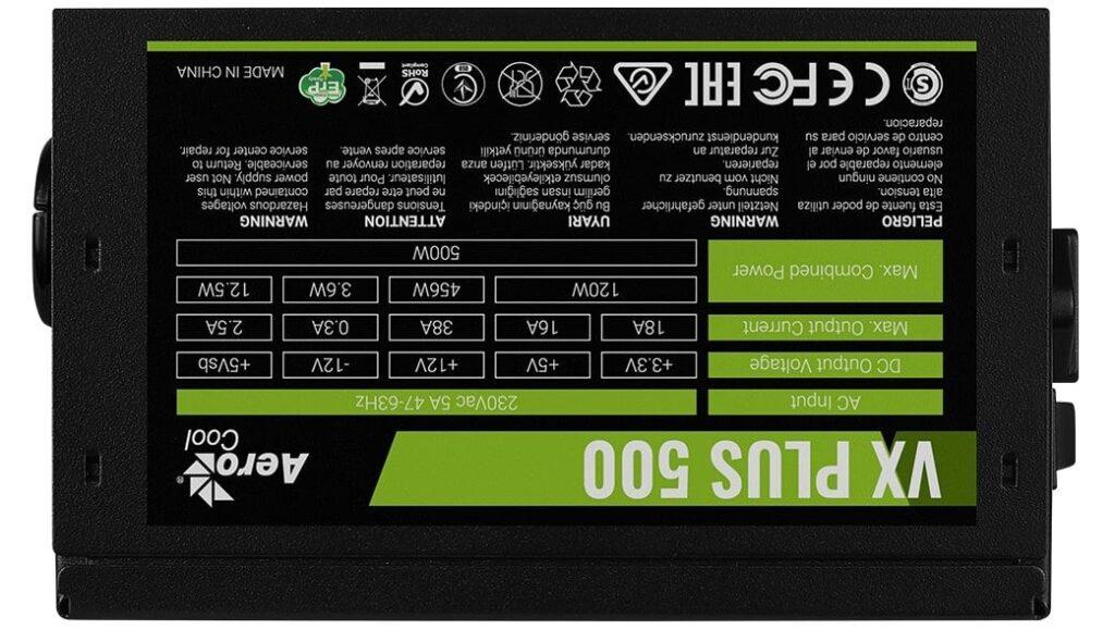 Sursa Pc Aerocool Vx Plus 500n 500w Ventilator Silentios 120mm Control Termic Automat