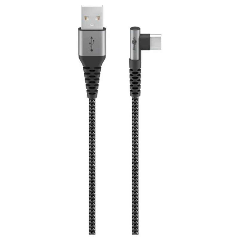 Cablu Elegant Extra Robust Textil Usb2.0 Type C 90 Grade – Usb A 0.5m 60w Mufe Metalice Goobay 64655