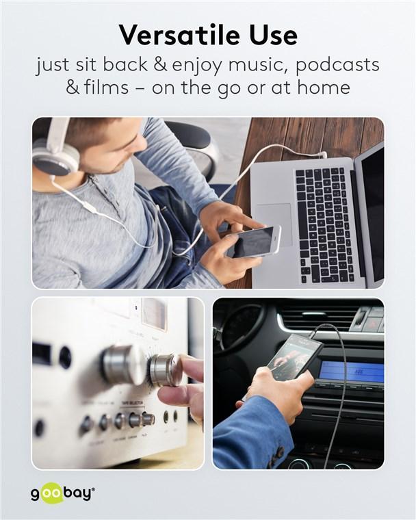 Cablu Audio Stereo Aux Jack 35 Mm Tata Tata 05m Premium Extrem De Flexibil Textil Negru Goobay Plus 65272