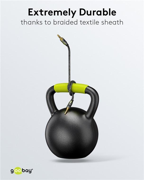 Cablu Audio Stereo Aux Jack 35 Mm Tata Tata 1m Premium Extrem De Flexibil Textil Negru Goobay Plus 65273