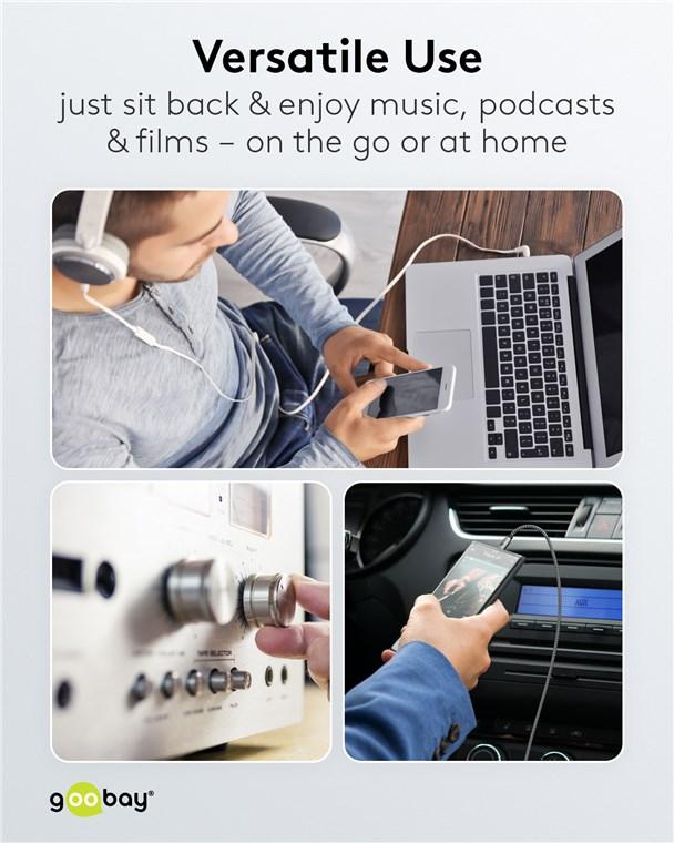 Cablu Audio Stereo Aux Jack 35 Mm Tata Tata 2m Premium Extrem De Flexibil Textil Negru Goobay Plus 65274