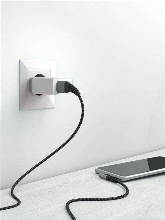 Cablu Elegant Extra Robust Textil Usb20 Type C 90 Grade Usb A 05m 60w Mufe Metalice Goobay 64655