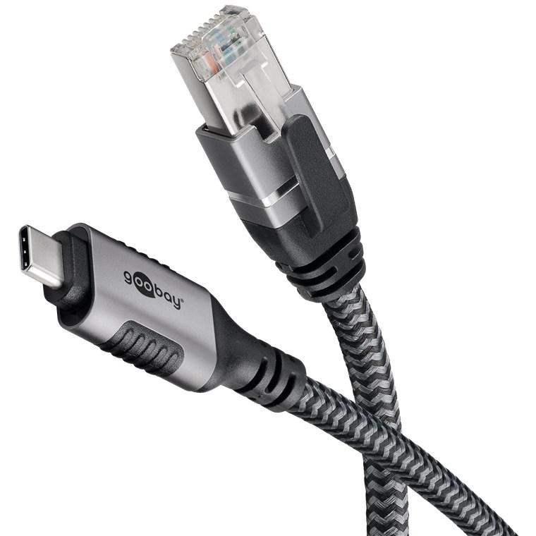 Cablu Lan Ethernet Usb C 31 La Rj45 15m Cat6 Compatibil Si Pt Apple Thunderbolt 3 Negru Goobay 70697