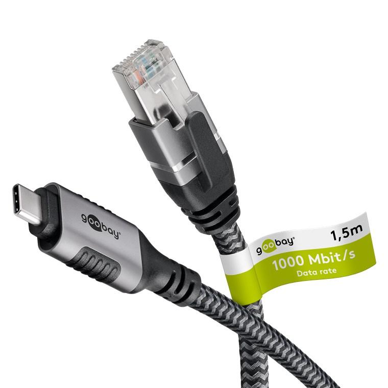 Cablu Lan Ethernet Usb C 31 La Rj45 15m Cat6 Compatibil Si Pt Apple Thunderbolt 3 Negru Goobay 70697