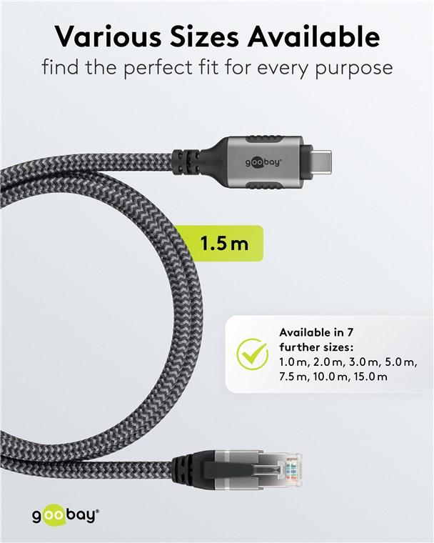Cablu Lan Ethernet Usb C 31 La Rj45 15m Cat6 Compatibil Si Pt Apple Thunderbolt 3 Negru Goobay 70697