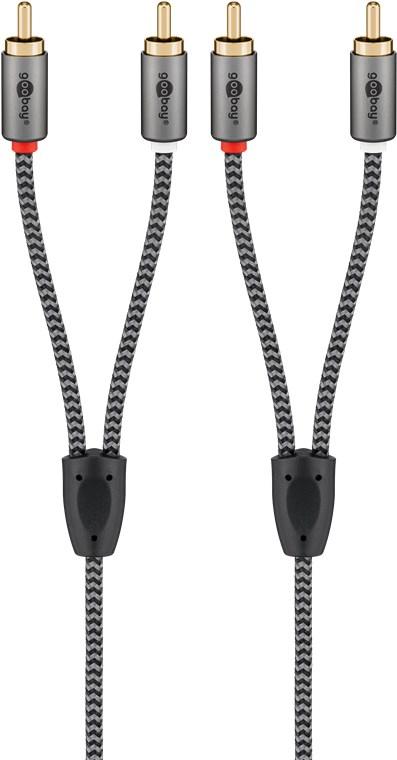 Cablu Stereo 2x Rca Tata Tata 05m Premium Extrem De Flexibil Textil Negru Goobay Plus 65291