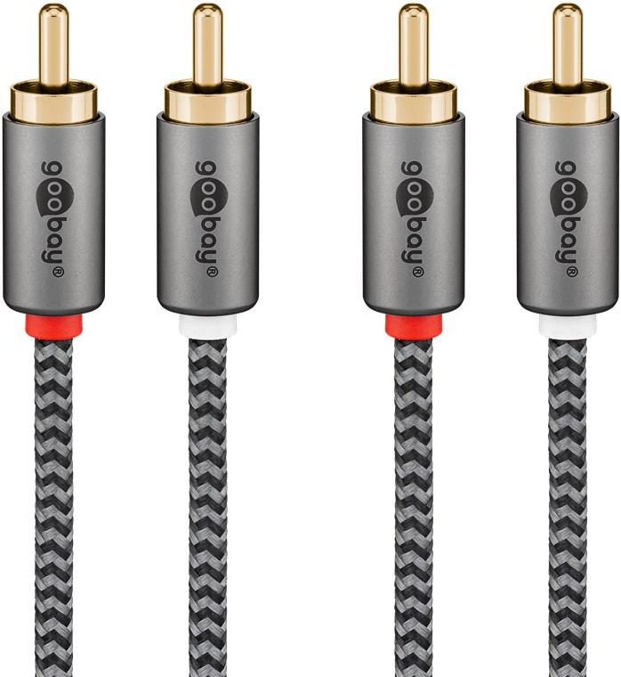 Cablu Stereo 2x Rca Tata Tata 1m Premium Extrem De Flexibil Textil Negru Goobay Plus 65292
