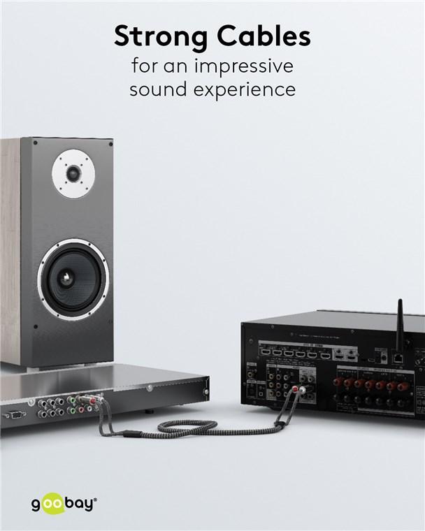 Cablu Stereo 2x Rca Tata Tata 1m Premium Extrem De Flexibil Textil Negru Goobay Plus 65292