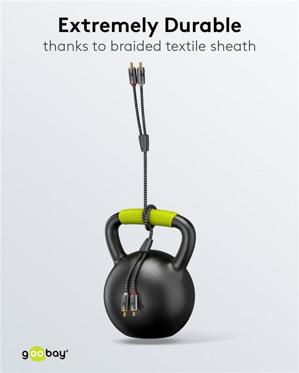 Cablu Stereo 2x Rca Tata Tata 1m Premium Extrem De Flexibil Textil Negru Goobay Plus 65292