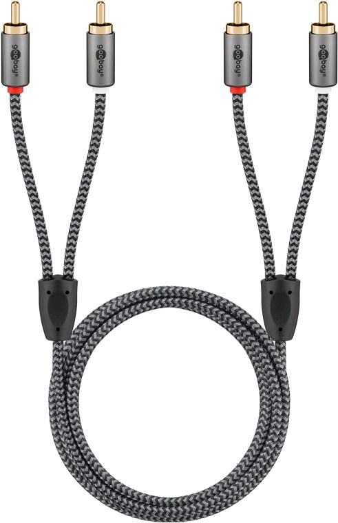 Cablu Stereo 2x Rca Tata Tata 1m Premium Extrem De Flexibil Textil Negru Goobay Plus 65292