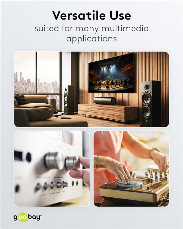 Cablu Stereo 2x Rca Tata Tata 2m Premium Extrem De Flexibil Textil Negru Goobay Plus 65293