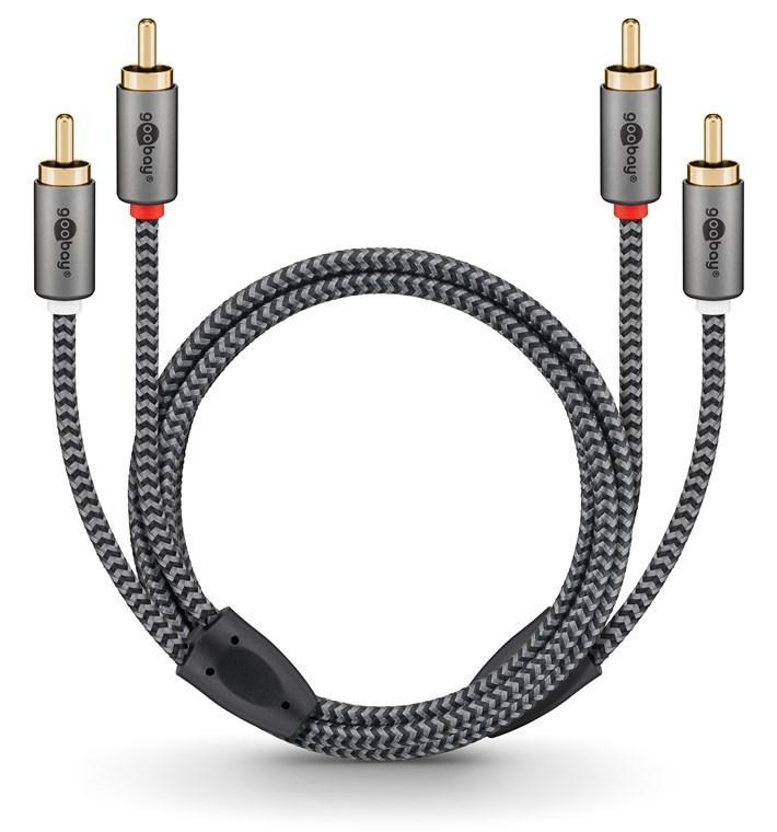 Cablu Stereo 2x Rca Tata Tata 3m Premium Extrem De Flexibil Textil Negru Goobay Plus 65294